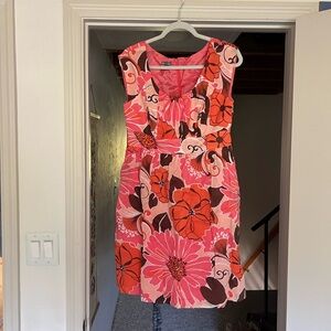 Vibrant Floral Midi Dress in Pink and Red